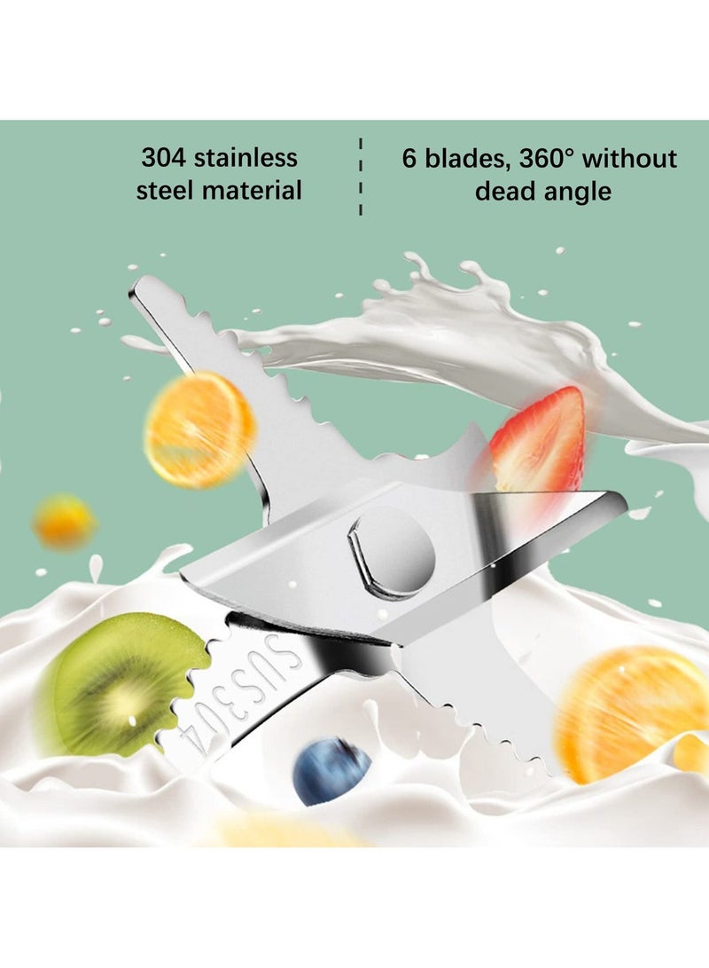 شابية خلاط محمول، كوب عصير شخصي صغير الحجم لتحضير العصائر والسموذي، خلاط صغير للسفر مع بطارية 1200 مللي أمبير قابلة لإعادة الشحن عبر USB، مزود بـ 6 شفرات ثلاثية الأبعاد، للاستخدام اليدوي في الصالات الرياضية والأماكن الخارجية (أزرق) - Image 5